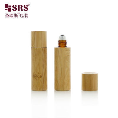 BG-5ML উত্পাদন খালি অ্যাম্বার গ্লাস অভ্যন্তরীণ রোলার বল বোতল সঙ্গে বাঁশ বাইরের জন্য পারফিউম তেল কুটিকল তেল প্যাকেজিং