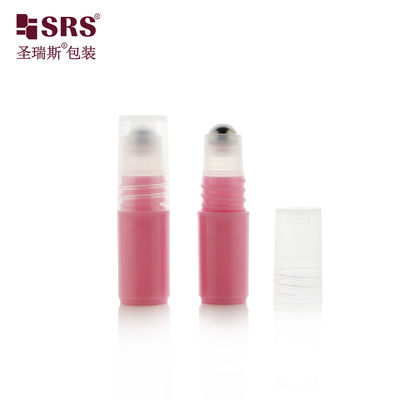RPPH-3ML জলসিঁড়ি গোলাপী রঙের ক্ষুদ্র আকারের নমুনা পরীক্ষার বোতল ধাতব রোলার বল স্লিম ক্যাপ সহ ভ্রমণের আকারের সুগন্ধি