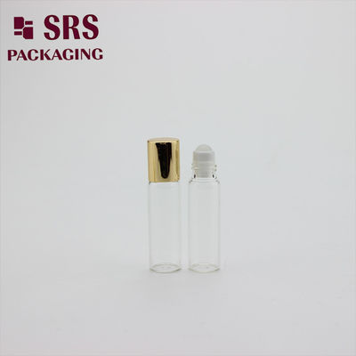 গোল্ড অ্যালুমিনিয়াম ক্যাপ সহ SRS 5ml স্বচ্ছ রঙের গ্লাস রোলার বল বোতল