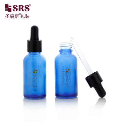 D001-50ml লেপ নীল স্বচ্ছ কাচের প্রয়োজনীয় তেলের বোতল গ্লোসি ব্ল্যাক ড্রপপার মাল্টি ক্যাপাসিটি সঙ্গে অ্যারোমাথেরাপি পণ্য জন্য