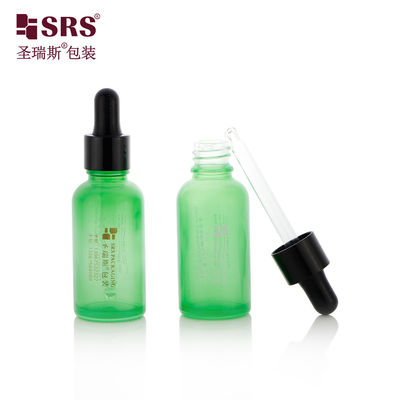 D001-50ml ইকো ফ্রেন্ডলি খালি সবুজ লেপ ড্রপপার বোতল গ্লাস কন্টেইনার কালো চকচকে ড্রপপার ক্যাপ সঙ্গে সিলিকন বাল্ব শরীরের যত্ন তেল জন্য