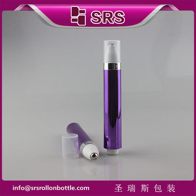 SRS 15ml খালি বেগুনি রঙের চোখের ক্রিম বায়ুহীন প্রেস রোল বোতলে