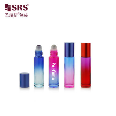 BLPM-10ml খালি গোলাকার সিলিন্ডার গ্র্যাডিয়েন্ট রঙিন স্টেইনলেস স্টীল রোলার বল পারফিউম 10ml রোল অন বোতল কসমেটিক তেল প্রয়োগের জন্য