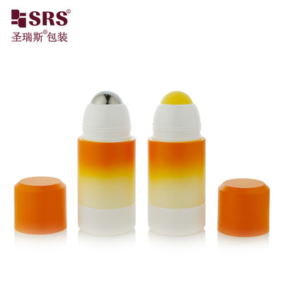 RPPE ((P) -50ML খালি গ্রেডিয়েন্ট কমলা সাদা কাস্টম ডিজাইন রোল অন বোতল লোগো সহ উত্পাদিত প্রিন্টিং হলুদ ফাঁকা বল সোথিন জেল প্রয়োগের জন্য
