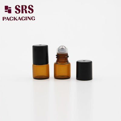 কালো প্লাস্টিকের ক্যাপ সহ SRS খালি 2ml অ্যাম্বার গ্লাস রোলার বল বোতল