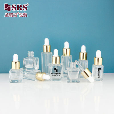 D1229-5ml ফাঁকা স্কয়ার ক্লিয়ার গ্লাস বোতল চকচকে স্বর্ণের ধাতু অ্যালুমিনিয়াম ড্রপপার ক্যাপ স্ক্রু টাইপ সাদা সিলিকন বাল্ব স্নিগ্ধ সুগন্ধ জন্য