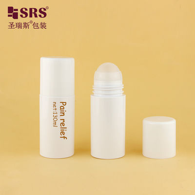 PET43-130ML খালি সাদা গোলাকার পরিবেশ বান্ধব পিইটি প্লাস্টিকের বোতল ম্যাসেজের জন্য বড় রোলার বল সহ