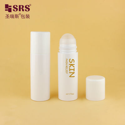 PET43-170ML পুনর্ব্যবহারযোগ্য হোয়াইট পিইটি পিসিআর প্লাস্টিকের বোতল ব্যথা নিরাময়ের জন্য ধাতব রোলার বল সহ