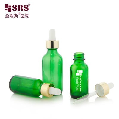 Luxury Collar 1oz 2oz Green Glass Dropper Bottle for Essential Oil